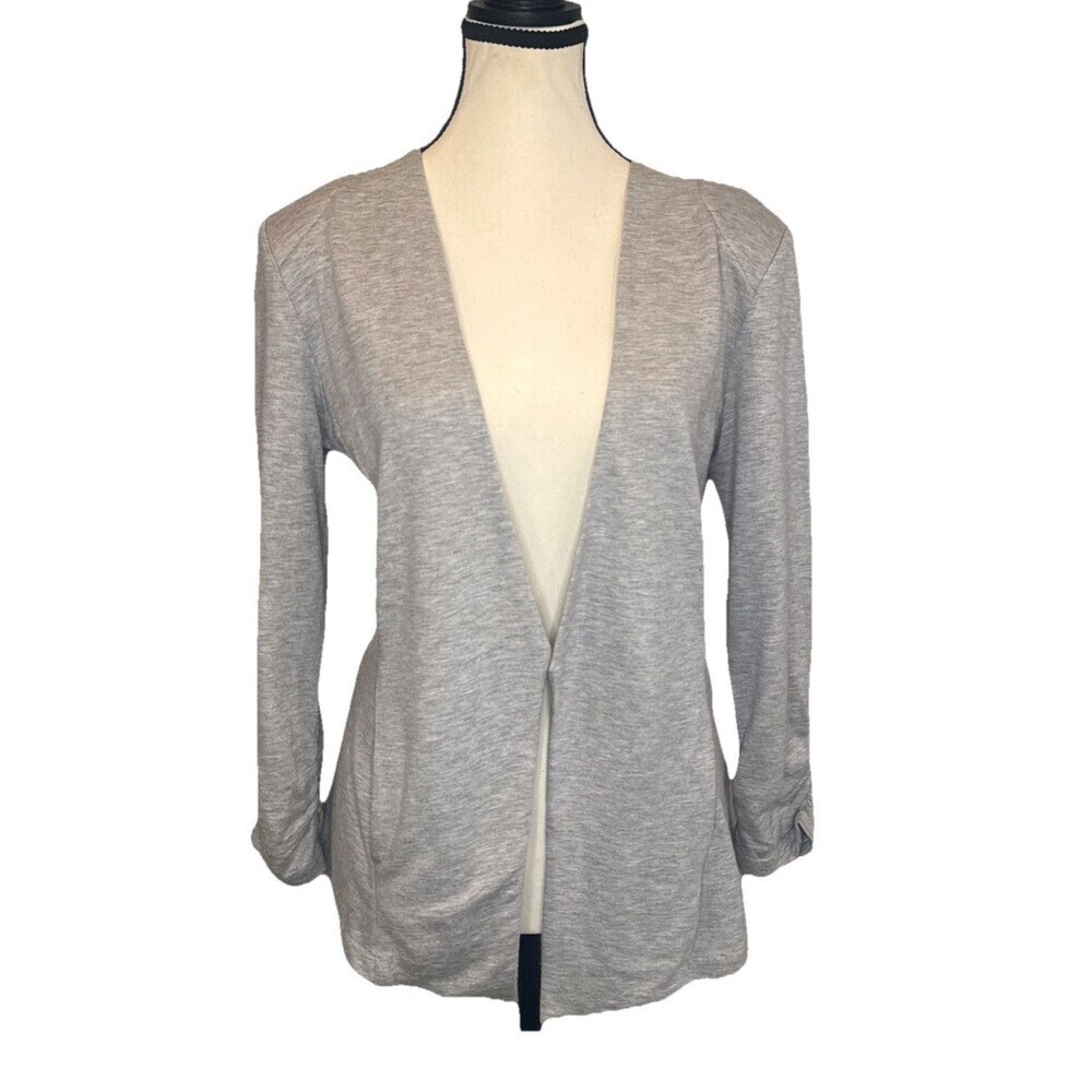 Tart Womens GRAY Open Front Modal Blazer w Ruched Sleeves Stretch Pocketsβ Sz S